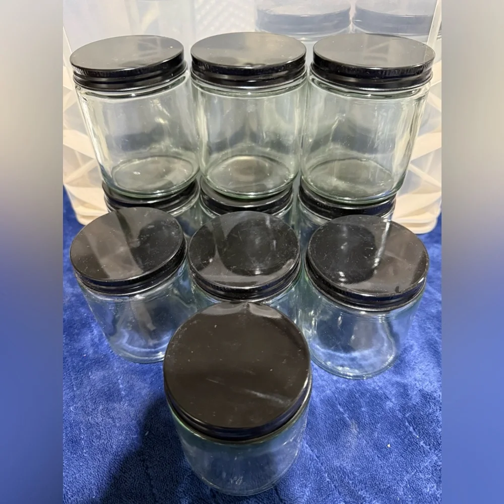 Set of 10 Clear Glass Jars with Black Lids - Picture 2 of 5